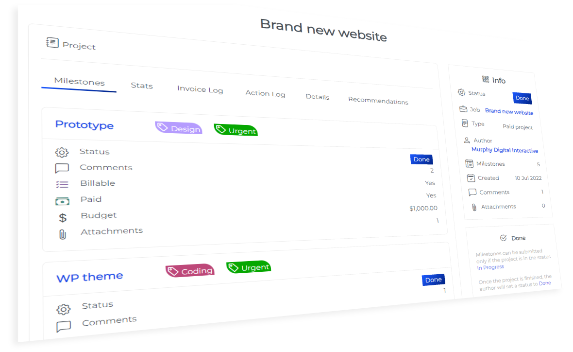 freelance project with milestones overview image
